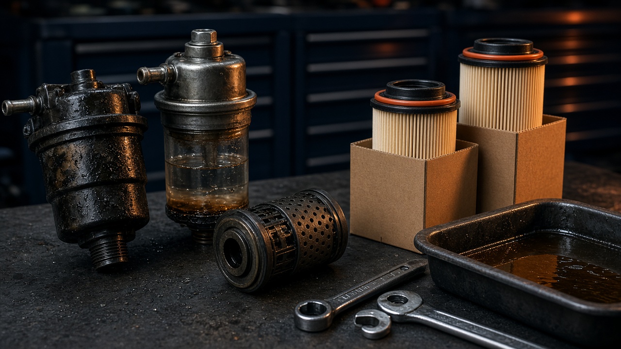 Primary and secondary fuel filter diagram on diesel engine