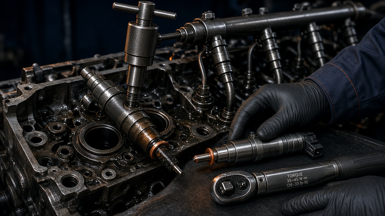 Common rail diesel injector removal diagram