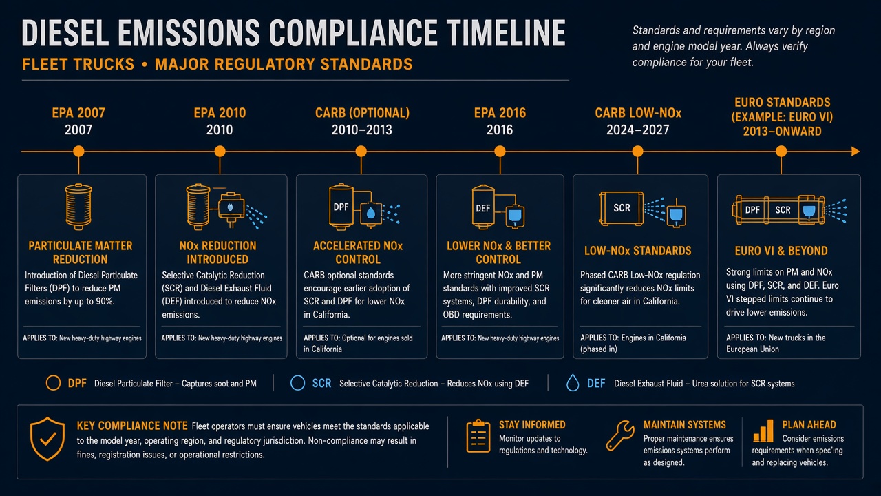 EPA diesel emissions standards timeline from 2004 through CARB 2024