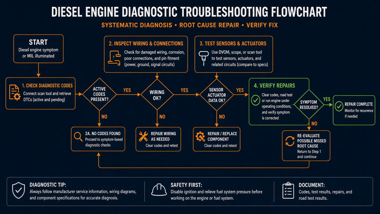 Diesel engine troubleshooting diagnostic flow diagram